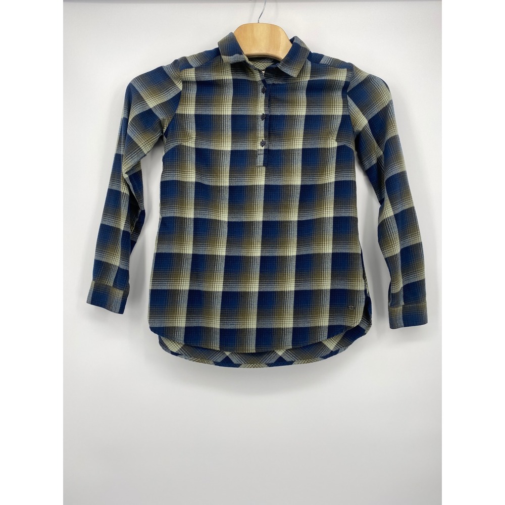 Legendary Whitetails Henley Shirt Medium Blue Olive Plaid Flannel Excellent
